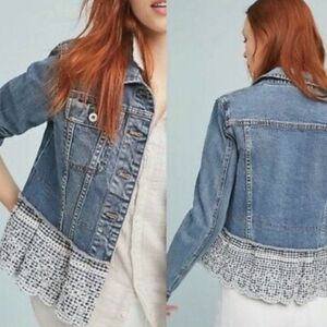 Pilcro and the Letterpress Blue Denim Jacket with Lace Hem